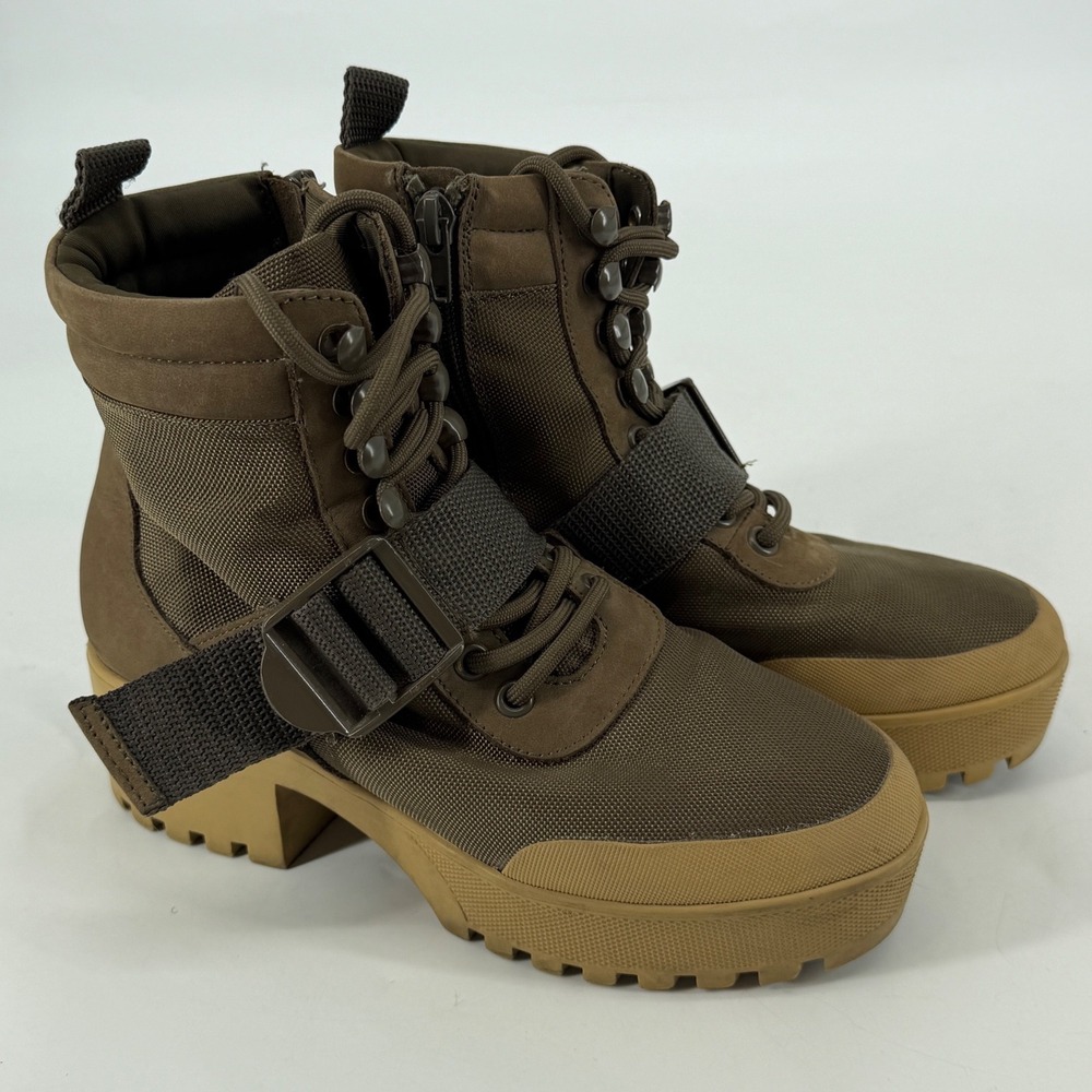 Steve Madden Grady Olive Green Combat Boots Platform Utility Buckle 6M
